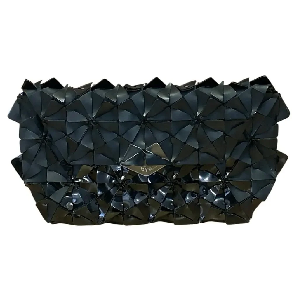 Byo Warrior Black Geometric Evening Mini Wristlet Purse Pouch Clutch Handbag OS